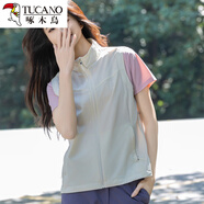 啄木鳥無袖透氣馬甲女外穿夏季無袖立領(lǐng)外套夾克背心戶外登山防曬馬夾 淺卡其 XL 【建議115-130斤】