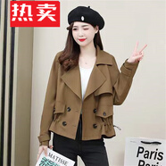 蕉京22年新款短款風(fēng)衣小個子感氣質(zhì)上衣雙排扣外套女士女式百搭洋氣春 咖啡色 常規(guī) M 建議100斤以內(nèi)