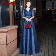 酷虎客晚禮服女2022新款高端氣質(zhì)顯瘦氣場(chǎng)女王藍色晚禮服女輕奢小眾高端 藏青色 XL