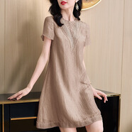 JPUZ夏季女裝2025新款梨形身材韓版大碼胖mm小個(gè)子減齡寬松a字連衣裙 咖色 M 建議90-105斤