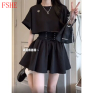 FSHE小個(gè)子穿搭一整套秋季辣妹甜酷風(fēng)短袖t恤上衣半身裙子兩件套裝女 上衣+短裙【兩件套】 L