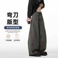 Shelley Jones美式松弛感豎條紋彎刀休閑褲子男夏季慵懶風(fēng)垂感直筒褲闊腿拖地褲 黑色 XL [推薦120-140斤]