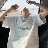 樂僖貝俫夏季新款寬松五分袖體恤青少年美式風(fēng)涼感恤男  T2506白色 【款】 M   約90-110斤可穿
