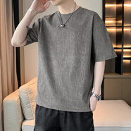 七武海輕奢滿印短袖T恤2025男士夏季冰絲薄款潮流百搭休閑男裝上衣服 KPR2547深灰色 薄款 M