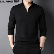 利郎男裝半拉鏈立領(lǐng)長(cháng)袖衛衣純棉休閑運動(dòng)套頭打底衫T恤春秋 黑色薄款 均碼 170