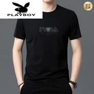 花花公子（PLAYBOY）品牌短袖T恤男士夏季t恤圓領(lǐng)冰絲光棉商務(wù)上衣半袖體恤打底衫男裝 D13126黑色 M 165