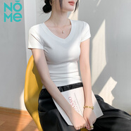 NOME短袖T恤女V領(lǐng)正肩體恤上衣女修身內(nèi)搭打底衫 白色 M 