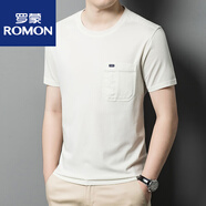 羅蒙（ROMON）圓領(lǐng)短袖t恤男士新款夏季絲光棉寬松帶兜半袖體恤薄款男裝有口袋 白色 M 165/48-建議100-120斤