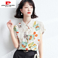 皮爾卡丹印花雪紡襯衫女2025夏季新款娃娃領(lǐng)蝙蝠袖碎花洋氣遮肚子上衣女服 花色 S