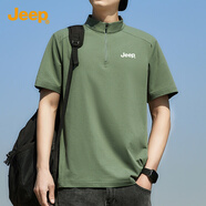 JEEP短袖T恤男簡(jiǎn)約寬松百搭透氣立領(lǐng)垂感上衣男裝F12 軍綠色 4XL