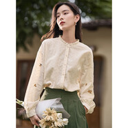 茵曼田園文藝?yán)C花高級(jí)感襯衫秋季女通勤薄款上衣 淡香杏-18518197 M