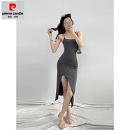 皮爾卡丹（pierre cardin）歐美風(fēng)2025年春秋新款開(kāi)叉包臀連衣裙女感中長(cháng)裙修身吊帶裙子 深灰色 S
