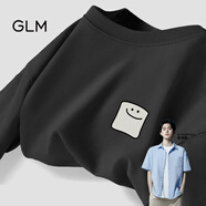 GLM敖瑞鵬代言純棉短袖t恤男青春休閑風(fēng)街頭潮搭落肩五分袖大碼T恤 【純棉】黑#灰色卡通 XL