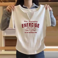 翎悅v領(lǐng)短袖t恤女純棉2025夏季新款設(shè)計(jì)感時(shí)尚潮流修身上衣女裝打底衫 白色[New字母] M