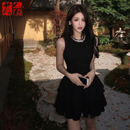 莜仙格絕美辣妹收腰連衣裙女裝春秋季法式氣質高級感小黑裙生日禮裙短裙 黑色細閃背帶裙 L 建議穿116-130斤