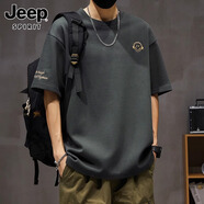 JEEP SPIRIT潮流寬松百搭重磅短袖T恤男夏季2025新款水洗體恤上衣服潮牌男裝 101深灰 L （30-31碼）體重110-130斤