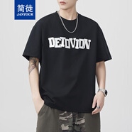 簡徒（JANTOUR）夏季新款印花短袖T恤男國潮美式潮流寬松日系休閑大碼打底衫潮 黑色 M