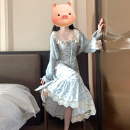 沐霓碎花吊帶連衣裙子夏季純欲法式女士海邊沙灘度假無袖長裙顯瘦洋氣 吊帶裙 無外套【建議85-115斤】