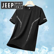 JEEP SPIRIT吉普冰絲短袖速干運動(dòng)休閑男款青少年體恤衫 黑色 單件裝 L 建議90-110斤
