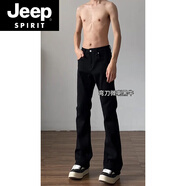 JEEP SPIRIT秋季新款柳葉彎刀牛仔褲男款美式高街彈力直筒修身褲子痞帥微喇褲 黑色 2XL 150-165斤