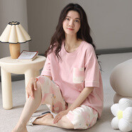 甜桔子女士睡衣女夏季短袖純棉七分褲寬松家居服女短褲可外穿學(xué)生睡衣 MJF7276【七分褲套裝】100%純棉 L /身高162-167 體重100-120