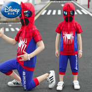 迪士尼（Disney）蜘蛛俠衣服兒童套裝男童裝夏裝奧特曼服裝男孩緊身衣cosplay超人 藍色半拉鏈 110 【95-105CM】