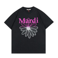 MARDI韓國Mardi短袖小雛菊花寬松情侶款臘腸狗金高銀T恤潮 黑色紫色字漸變花(國內(nèi)現(xiàn)貨) 均碼 (韓國)