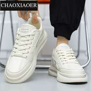 潮小二（CHAOXIAOER）男鞋夏季韓版潮流鞋子百搭網(wǎng)面運(yùn)動(dòng)休閑跑步板鞋小白增高老爹潮鞋 米色【皮面979】 40
