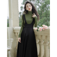 OEING艾琳女裝學(xué)院風(fēng)背帶裙套裝女春季2025新款法式復古森女系毛衣裙子 綠色上衣+背帶裙 S