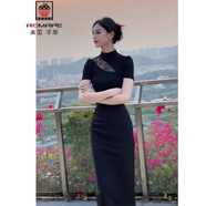 AEMAPE2025年高檔女裝時尚新款夏季高級感設(shè)計小眾修身包臀黑色連衣裙 黑色連衣裙 XL (115-130斤拍)