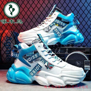 啄木鳥(niǎo)品牌斷碼真皮運動(dòng)鞋男春秋季新款軟底跑步籃球鞋百搭高幫老爹潮鞋 啄木鳥(niǎo)-藍色 專(zhuān)柜正品  高品質(zhì) 40