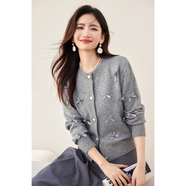 帕茵曼花灰色金絲小香風(fēng)羊毛初秋針織開(kāi)衫女2025春秋新款冬毛衣外套上衣 灰色 S