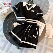 俞兆林母親節(jié)YXt恤女鹽系運(yùn)動(dòng)風(fēng)套裝女2025夏新款洋氣減齡歐貨高端休閑 黑色短褲套裝 L _建議[112-125斤]