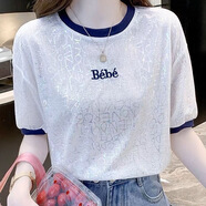 登森奧奧短袖t恤女2025夏季寬松正肩小眾設計感拼接遮肉顯瘦上 白色 2XL 建議140-155斤