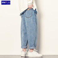 肆緘胖子大碼牛仔褲男大碼寬松直筒闊腿褲休閑褲男生褲子春秋季九分褲 牛仔藍. 4XL 190-210斤