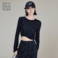 美洋（MEIYANG）透透T 蘭精天絲輕薄透視感打底疊穿圓領(lǐng)短袖時尚氣質(zhì)短袖T恤上衣 黑色（長袖版） XL