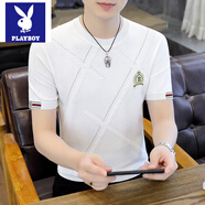 花花公子2025新款針織短袖T恤男款夏季高端修身冰絲圓領(lǐng)休閑體恤潮 白色. 374 M 165 (90-105斤)