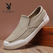 花花公子（PLAYBOY）春季帆布鞋男新款透氣低幫男鞋韓版潮流板鞋休閑套腳一腳蹬懶人鞋 卡其色 38