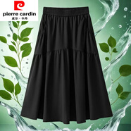 皮爾卡丹（pierre cardin）冰絲半身裙夏季薄款百搭大碼2025新款高腰顯瘦休閑大擺垂感中長(cháng)裙 黑色 【冰感舒適+有口袋】 L 100-115斤