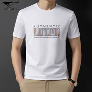 七匹狼夏季桑蠶絲短袖T恤男圓領(lǐng)冰·絲薄款半袖潮流韓版字母印花男裝體恤 白色 S 165