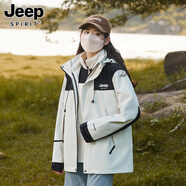 吉普（JEEP）沖鋒衣外套男士夾克秋冬季防風(fēng)防水時(shí)尚休閑情侶三合一外套女團(tuán)購(gòu) 象牙白【三合一】 XXS 【建議85-110】斤