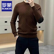 羅蒙（ROMON）春秋男士針織衫菱格長袖休閑貼布修身套頭毛衣純色男士爸爸打底衫 咖啡色 XL 180/92A