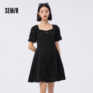 森馬（Semir）【連衣裙合輯】夏天女法式慵懶風(fēng)裙子復(fù)古學(xué)院風(fēng)針織裙雪紡碎花裙 B款法式方領(lǐng)裙-黑色調(diào)00499 S