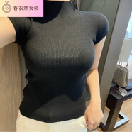 LEDP現貨 韓國chic半高領(lǐng)打底衫短袖針織衫內搭緊身毛衣短款修身上衣 黑色 均碼