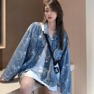 以純 YISHION港味炸街牛仔外套女2025春秋新款小個(gè)子寬松顯瘦百搭復(fù)古上衣夾克 藍(lán)色 L