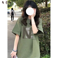 布魯丁女童短袖t恤2025新款夏裝美式純棉短袖t恤女大童夏季初中高中生寬 【016綠色】【拼接/中長版/青少 165 S 建議體重【80-95斤】