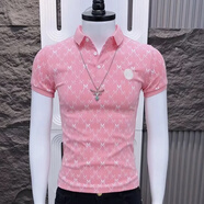 新款2025潮牌修身短袖t恤男翻領(lǐng)半袖半截袖夏季體恤衫男裝上衣袖 粉紅色 L （80-90斤）