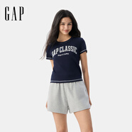GAP女裝2025夏季新款印花logo羅紋肌理修身短袖T恤休閑上衣766152 海軍藍(lán) S (160/80A) 亞洲尺碼