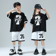 童話酷酷六一兒童街舞服夏季女童爵士舞蹈套裝男童嘻哈hiphop酷帥潮演出服 黑色星星襪 襪子不退不換 110 碼高100-110cm重30-40斤