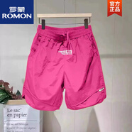 羅蒙（ROMON）夏季冰絲速干短褲男沙灘褲糖果色寬松刺繡五分褲百搭情侶中褲 68#玫紅色 M
